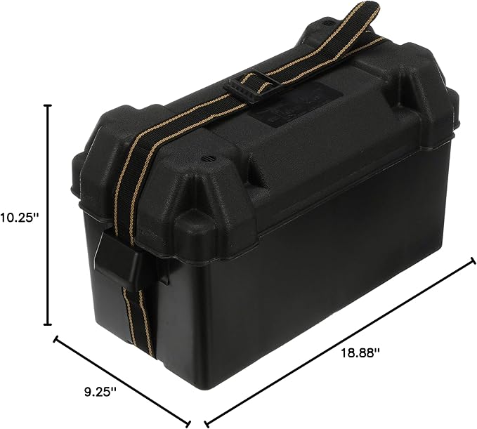 Attwood 9084-1 Large Vented Battery Box with Mounting Strap, Fits Group 29 and 31 Series Batteries, Black