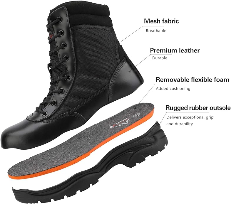 NORTIV 8 Men's Military Tactical Work Boots Side Zipper Leather Motorcycle Combat Boots Trooper