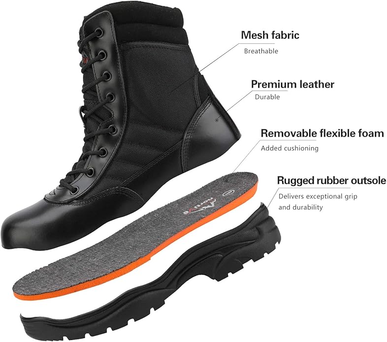 NORTIV 8 Men's Military Tactical Work Boots Side Zipper Leather Motorcycle Combat Boots Trooper
