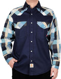 BOCOMAL FR Shirts Pearl Snaps Two Tone Plaid/Solid Flame Resistant Cotton Welding Shirt NFPA 2112 CAT 2