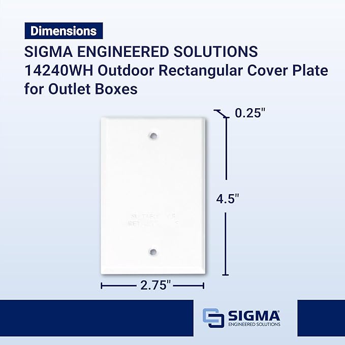 SIGMA ENGINEERED SOLUTIONS 14240WH Weatherproof Outdoor Rectangular Cover Plate for Outlet Boxes, White, Metal, 1-Gang