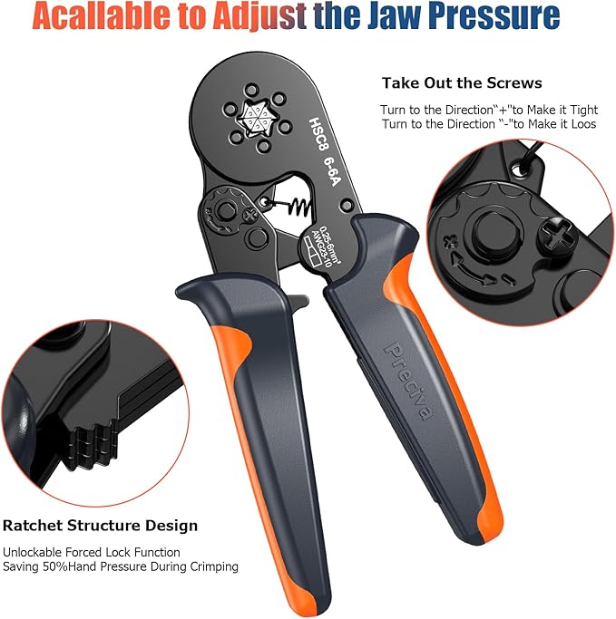 Preciva Ferrule Crimping Tool Kit with 1900PCS Wire Connectors, Hexagonal AWG23-10 Sawtooth Self-Adjustable Ratchet Wire Terminals Crimper Kit