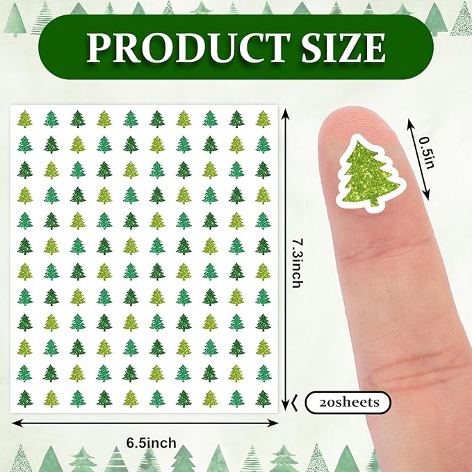 JarThenaAMCS 2400 Pcs Christmas Mini Sticker Paper Decal Gradient Green Xmas Tree Self-Adhesive Sticker for Envelope Scrapbook Gift DIY Supplies, 0.5 in