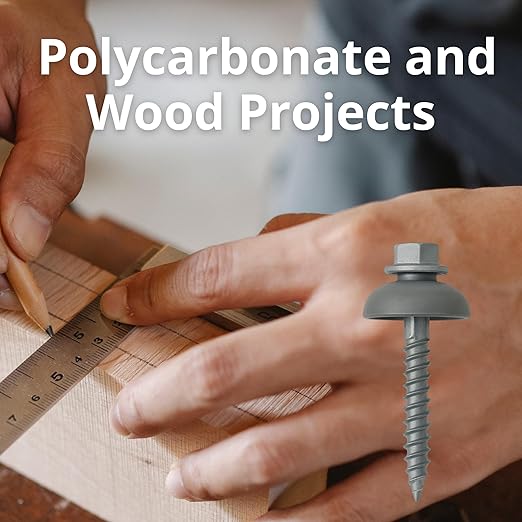 Polycarbonate Tapping Screws for Wood – 2" Outdoor Screws with Expansion Cutters & Sealing Dome Washers – Waterproof, Anti-Corrosion – Fencing & Exterior Projects 50 Pack