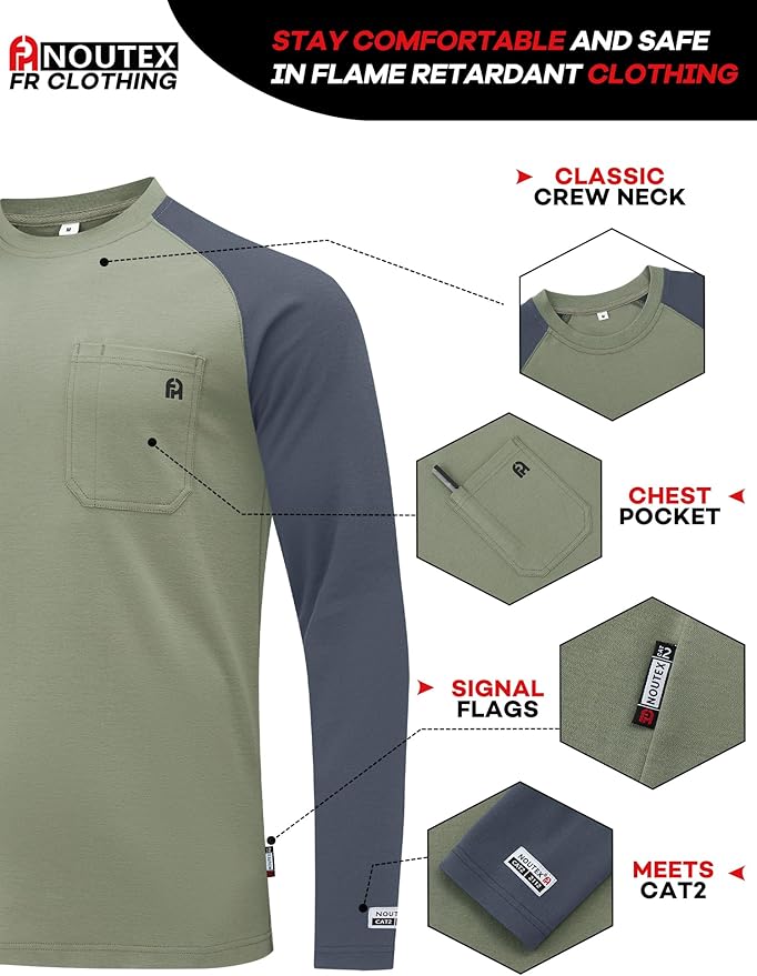 FR Shirts for Men Lightweight Fire Resistant Shirts 5.5oz for Men Long Sleeve NFPA2112/CAT2