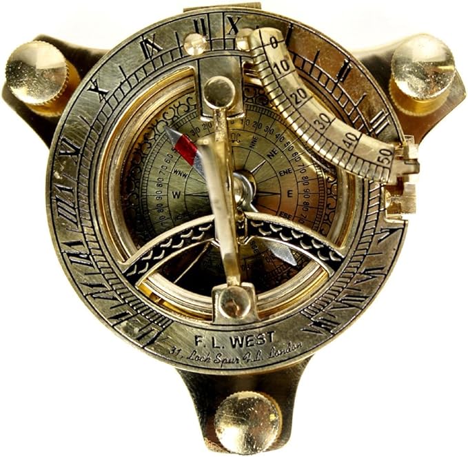 Ectoria 3" Sundial Compass - Brass with Wood Box