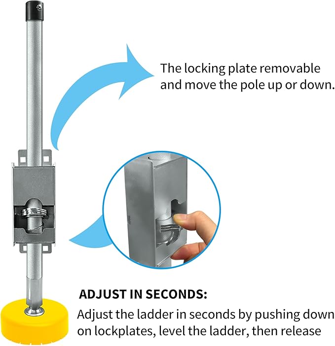 Adjustable Extension Ladder Stabilizer Leg Ground Leveler for Stairs and Other Surfaces,Ladder Levelers with Anti-Slip Pattern Steel Pole