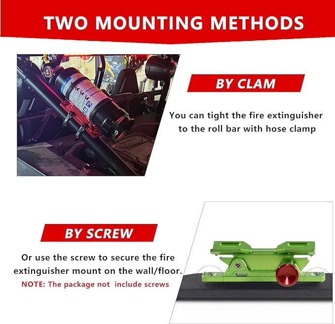 Quick Release Fire Extinguisher Mount – Neon Green Adjustable Aluminum Roll Bar Bracket Compatible with Car Jeep Wrangler (TJ/JK/JL/JKU), UTVs (Polaris RZR, Ranger, Can-Am X3), Trucks Off-Road