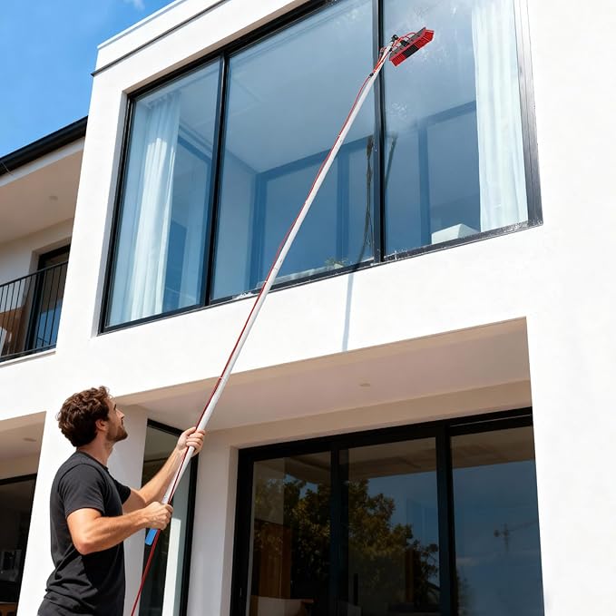 Solar Panel Cleaning Brush and Pole Kit, 22.9 FT Outdoor Window Cleaning System for Solar Panel, Window, Roof, Solars Panels Cleaaning Kit Cleaner Tool for Windows Glass Roof Outdoor Glasses Brushs
