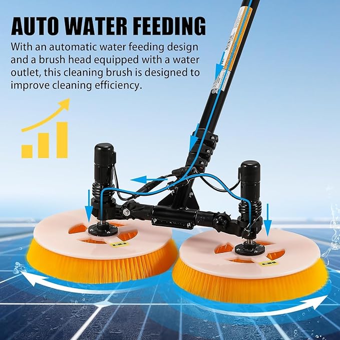 Electric Photovoltaic Panel Cleaning Machine Solar Panel Water Spray Cleaner Brush Handheld Power Photovoltiax Cleaning Rotating Brush Telescopic Pole 11.48-24.61ft Length,3.5m-BothTwo
