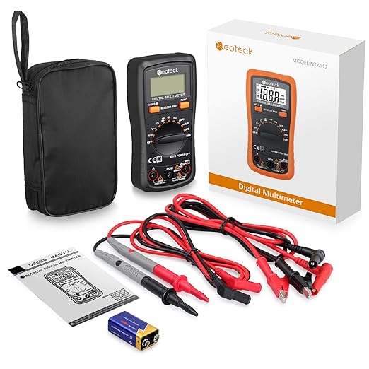 Neoteck Auto Ranging Digital Multimeter, AC/DC Amp Ohm Voltage Tester Meter with Resistance Continuity Capacitance and Diode Test- Black