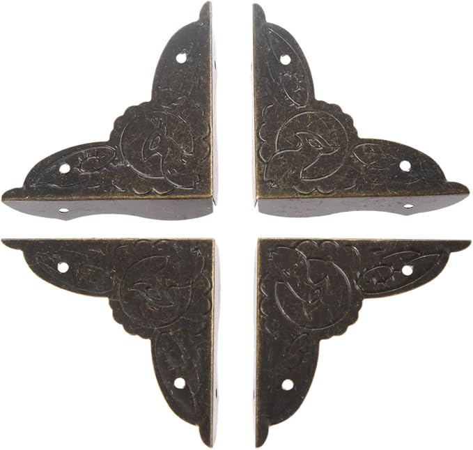dophee 4 Pack Vintage Corner Protectors, 1.54"x1.54"x0.39" Antique Bronze Decorative Edge Corner Protectors, Three-Sided Metal Edge Cover with Mounting Nails for Table Jewelry Wine Wooden Box