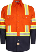 BOCOMAL FR Shirts for Men Hi Vis High Visibility 6.5oz Lightweight Type O Flame Resistant Refective Safety Shirt