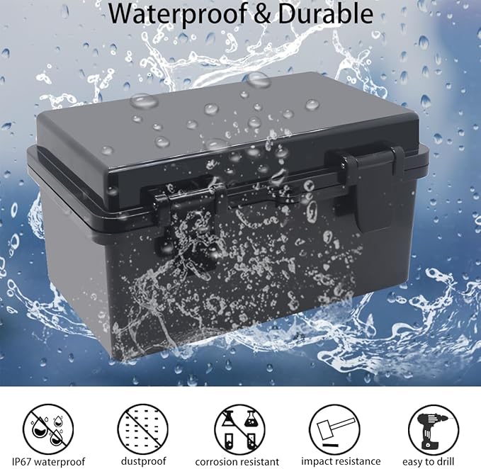 Junction Box, Hinged Black Cover IP67 Waterproof ABS Project Box with Mounting Plate Electrical Box Enclosure with Wall Bracket 8.3 x 5.1 x 4.3inch(210x130x110mm)