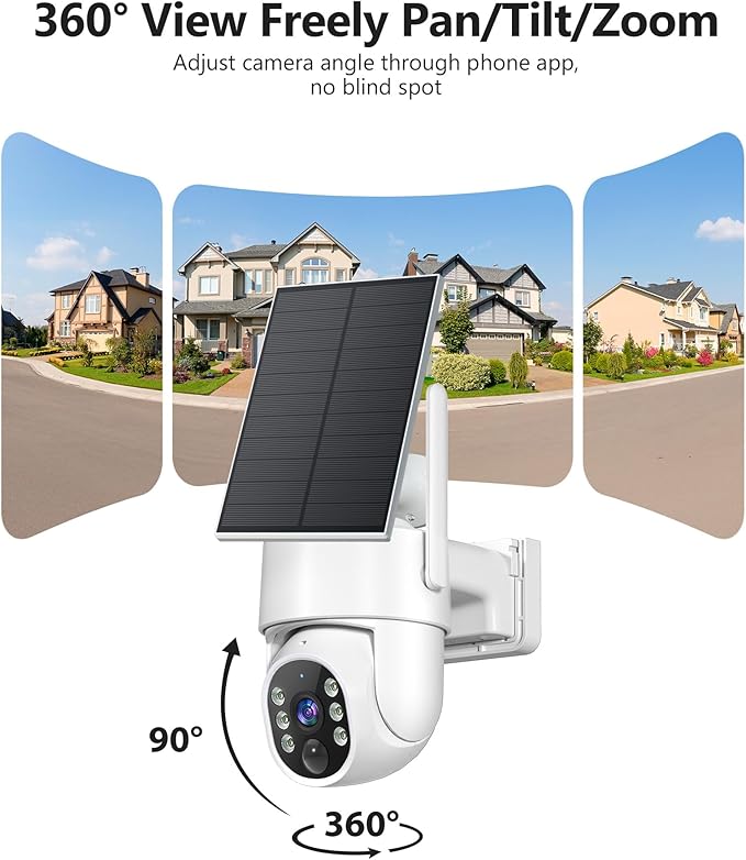 5G&2.4GHz Security Cameras Wireless Outdoor, 2K Cameras for Home Security, Solar & Battery Powered Security Camera Outdoor, Color Night Vision, PZT Human Detection, 2 Packs
