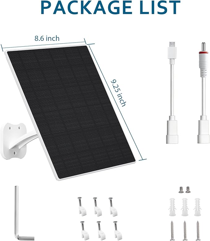 Zivif 8W Solar Panel for Security Cameras, Solar Panel Charger Camera with USB-C Cable, DC 5.5x2.1mm & Micro USB Port, IP66 Waterproof with Adjustable Mount, 7.2FT Cable