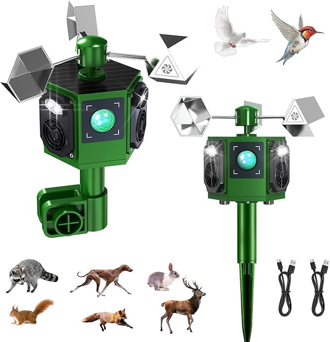 2026 New Solar Ultrasonic Bird Repeller Outdoor,2 Pack 360° Reflective Bird Deterrents for Outside Pigeon Woodpecker Deterrent for House,Birds Scare Devices Animal Repellent Outdoor for Garden Farm