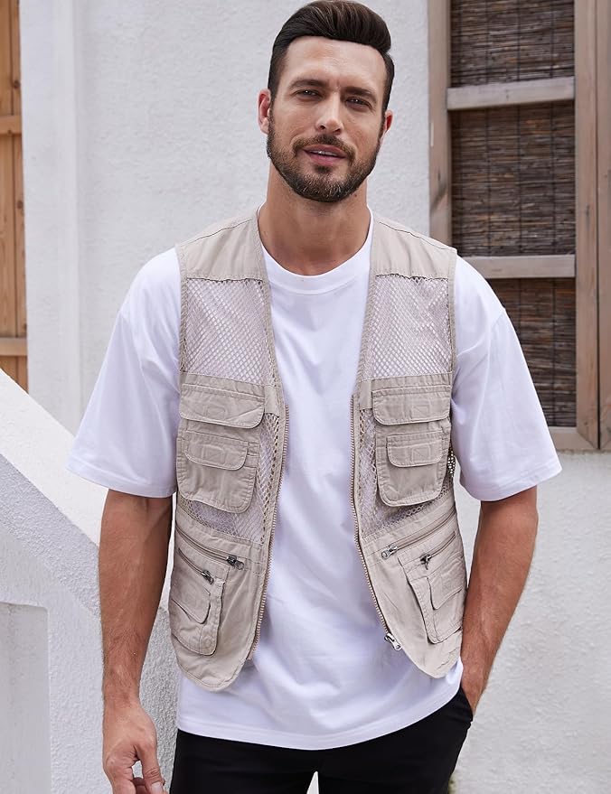 Gihuo Men's Fishing Safari Vest with Pockets for Summer Travel