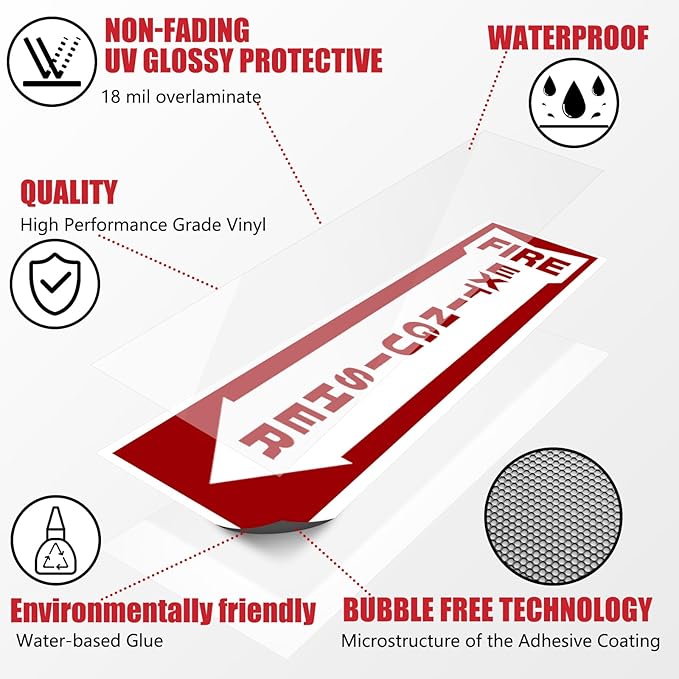 Fire Extinguisher Signs,Safety Sign Sticker glow in the dark 12 Pack 4" X 12" Durable Self Adhesive, Waterproof and UV Protected,for Home, Office or Boat