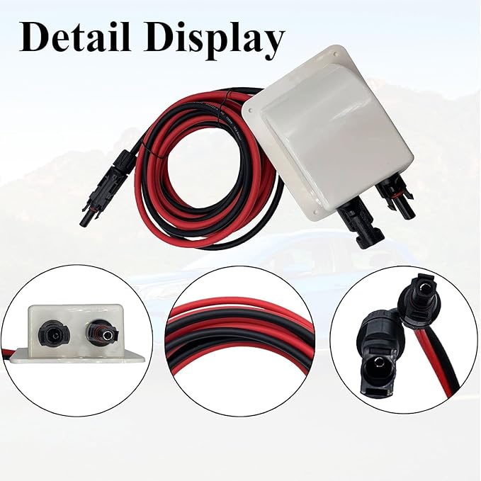 Solar Cable Entry Gland Entry Housing Solar Junction Box Fits for RV,Vehicles, Boats,Camper,Through RV Roof Solar Entry Housing with 10Ft 10AWG Solar Extension Cable(White Entry Gland 3m)