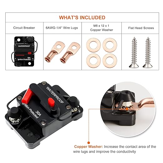 ERAYCO 250 Amp Circuit Breaker with Manual Reset for Car Marine Trolling Motors Boat ATV Manual Power Protect for Audio System Fuse, 12V-48VDC, Waterproof (250A)