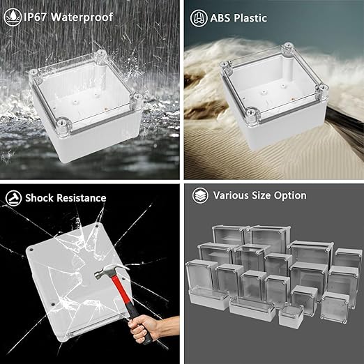 LeMotech Junction Box IP67 Waterproof Dustproof Electrical Box Project Box DIY Enclosure Gray with Transparent Clear Cover, External Size 4.9x4.9x3.0in (125x125x75mm)