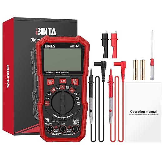 BINTA Digital Multimeter 4000 Counts TRMS NCV Auto-Ranging Voltmeter Multimeter Tester | AC/DC Current Voltage Meter | Measures Voltage, Resistance, Capacitance, Duty Ratio, Continuity for Automotive