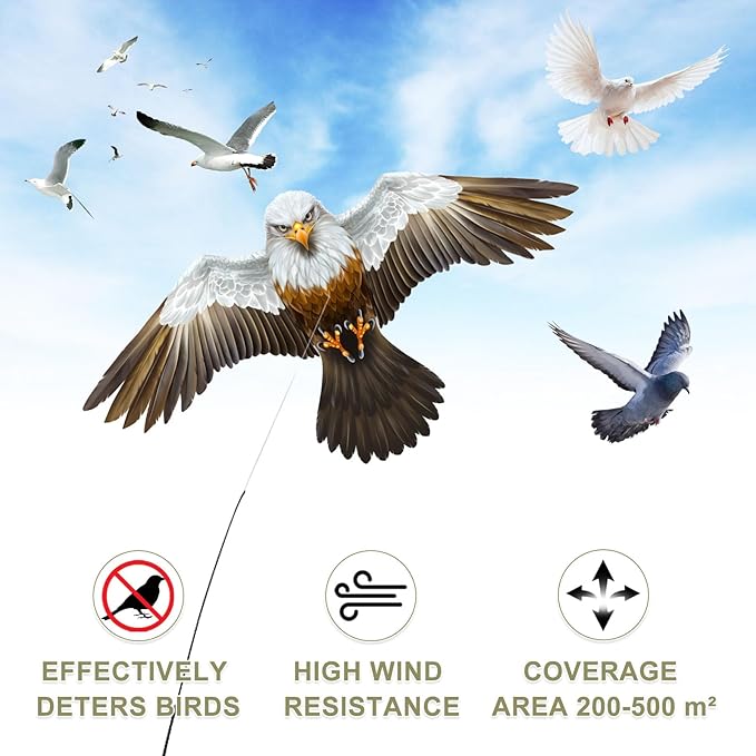 eyijklzo Bird Scarer Flying Kite with Pole Crops Farm Bald Eagle Kite Scaring Birds