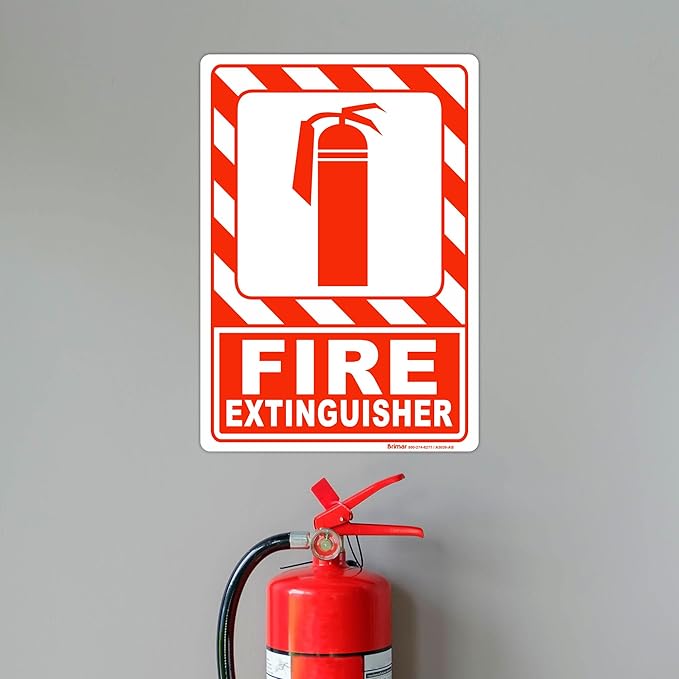 Brimar - 7 x 10" - Fire Extinguisher Sign - 3.5 Mil InfiniStick™ Vinyl Label - Easy Installation - High Visibility