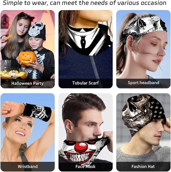 9 Pcs Neck Gaiter Face Mask Men Women Sun UV Protection Seamless Skull Bandanas Seamless Bandana Rave Face Cover Scarf Mask