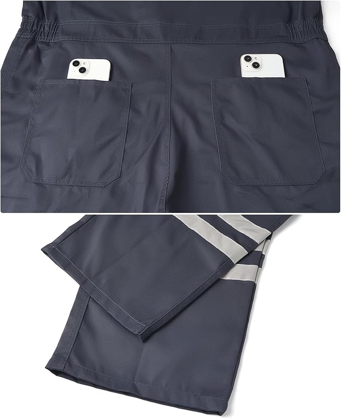 Men's Work Coverall High Visibility Overalls Mechanics Coveralls Workwear Jumpsuit with Multi Pockets