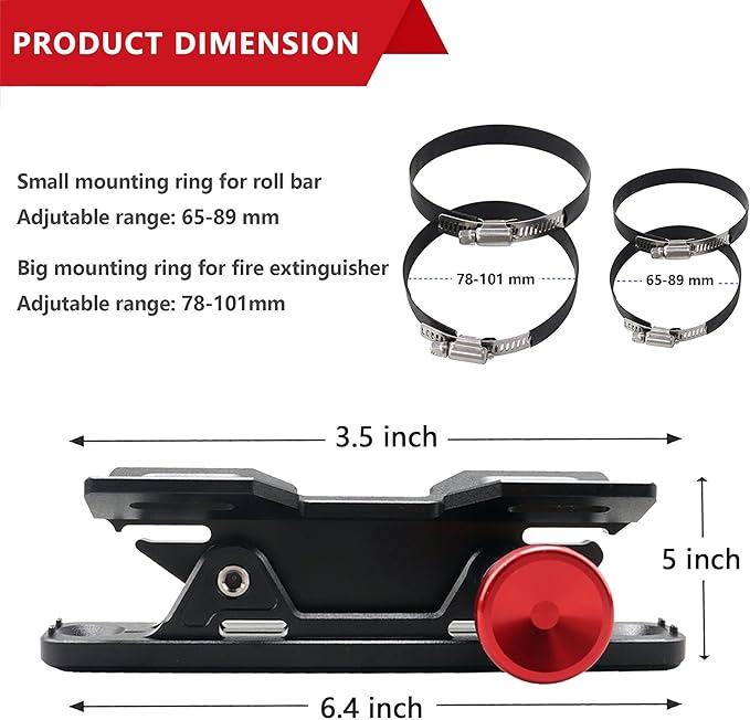 Car Fire Extinguisher Mount Bracket Aluminum Quick Release Roll Bar Fire Extinguisher Holder Mount Universal Compatible with Jeep Truck UTV ATV Semi