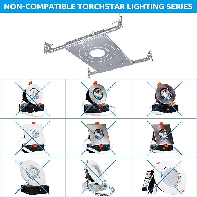 TORCHSTAR New Construction Mounting Plate, 3/4/6 Inch LED Recessed Lighting Kits, Compatibility Upgrade, Extendable Hanger Bars, Shallow Recessed Light Housing, Pack of 6