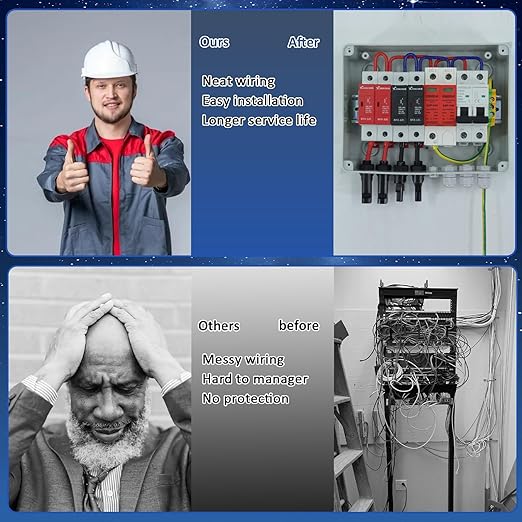 Solar Combiner Box 600V 2 inputs and 1 Output 15A Rated Current Fuse 63A DC Circuit Breaker & SPD, 15A Fuse, for PV Array System, Plug and Play Outdoor Solar Junction Box for Home and Commercial Use