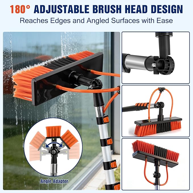 20FT Water Fed Pole Window Cleaning System & Solar Panel Cleaning Kit, Professional Window Washing Kit with Extension Pole, 180° Rotating Brush & Soap Dispenser