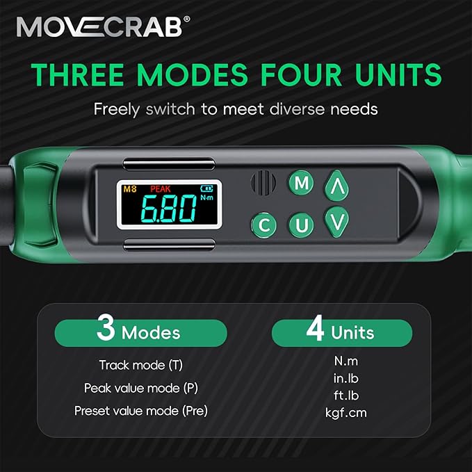 3/8-Inch Digital Torque Wrench with Interchangeable Heads - Precision Adjustable Torque Wrench with Ratchet & Adjustable Open-End Heads, 6.8-135N.m/5-99.6Ft.lb (9×12mm 3/8")