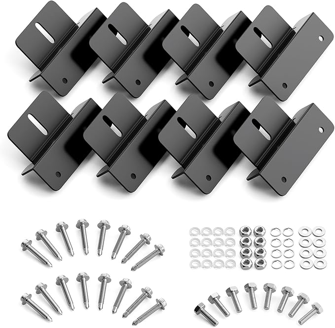 Solar Panel Mounting Z Brackets, Lightweight Aluminum Corrosion-Free Mounting Brackets, for RVs, Trailers, Boats, Yachts, Wall and Other Off Gird Roof Installation, 1 Set of 8 Units, Black