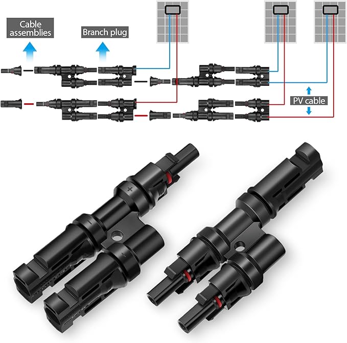 Weewooday 10 Pairs Solar Branch Connectors Y Connector for Parallel Connection Between Solar Panels FMM+MFF