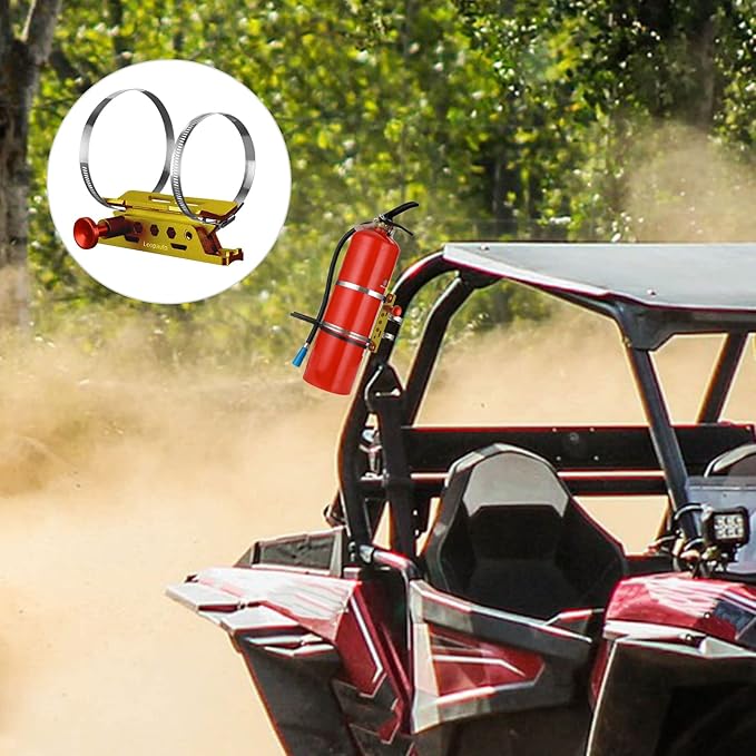 Universal Fire Extinguisher Mount, Aluminum Quick Release Roll Bar Fire Extinguisher Bracket Holder with 8 Clamps Compatible with Jeep Wrangler JK TJ JL JKU Polaris RZR Ranger UTV, Gold