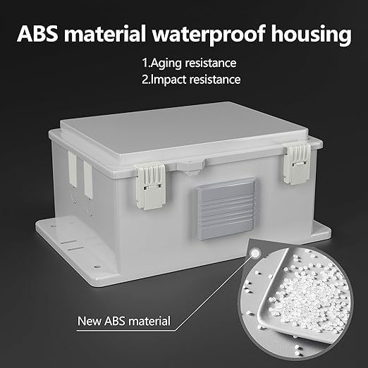Outdoor Waterproof Electrical Junction Box, ABS Water Resistant Enclosure with Internal Mounting Panel & Hinged Cover (10,4" H* 7.3" L* 5.1" W)