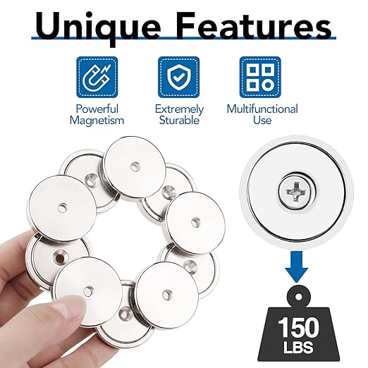 LOVIMAG Strong Neodymium Cup Magnets, 150lb+ Waterproof, Heavy Duty Rare Earth with Holes, Silver, 12 Pack