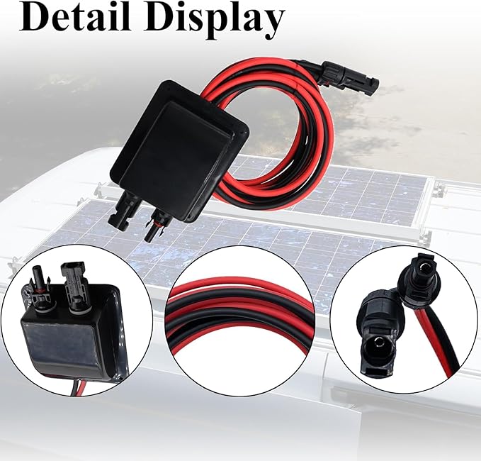 Weatherproof Solar Cable Entry Gland Entry Housing Solar Junction Box Fits for RV,Vehicles, Boats,Through RV Roof Solar Entry Housing with 10Ft 10AWG Solar Extension Cable