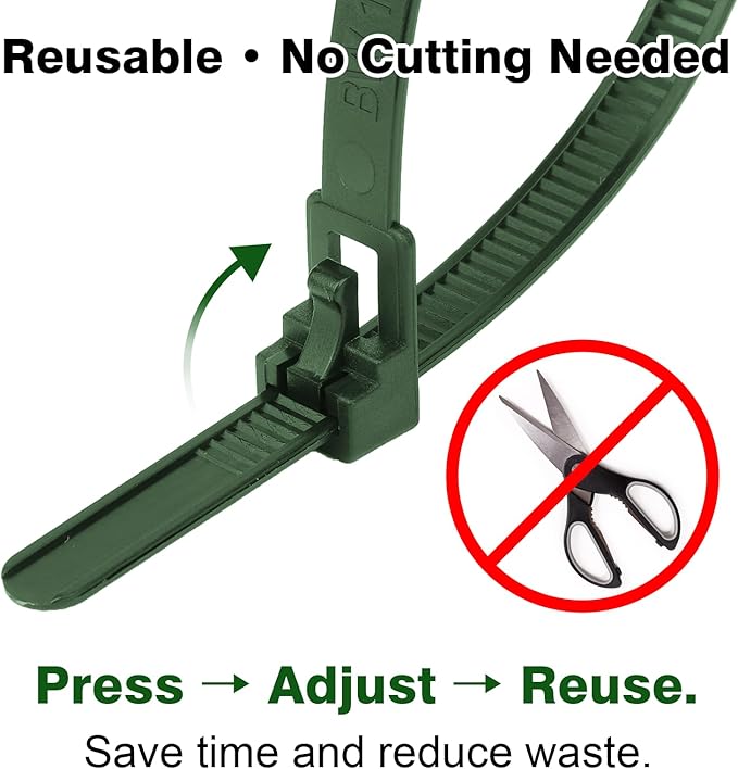 SOOOEC 100 Pack Reusable Zip Ties 24 Inch Extra Long, UV Resistant Releasable Cable Ties, Flexible & Adjustable, Outdoor/Indoor Organizer for Garden, Bike, Hoses, Cords — Dark Green