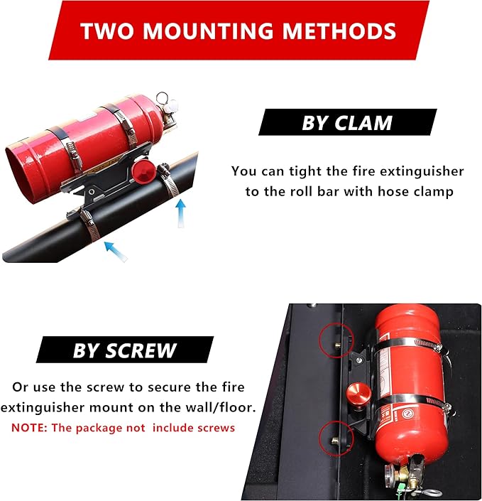 Quick Release Fire Extinguisher Mount - Aluminum Adjustable UTV Roll Bar Fire Extinguisher Holder Mounting Bracket Compatible with Jeep Wrangler TJ JK JL JKU Polaris RZR Ranger Can-Am X3 Universal