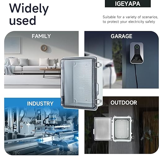 Waterproof Outdoor Project ABS Plastic Junction Box，IP67 Waterproof Clear Enclosure Boxes for Outdoor Garden with Hinged Cover, Mounting Plate, Wall Brackets, Cable Glands (Clear,10.2"x6.3"x4.3")