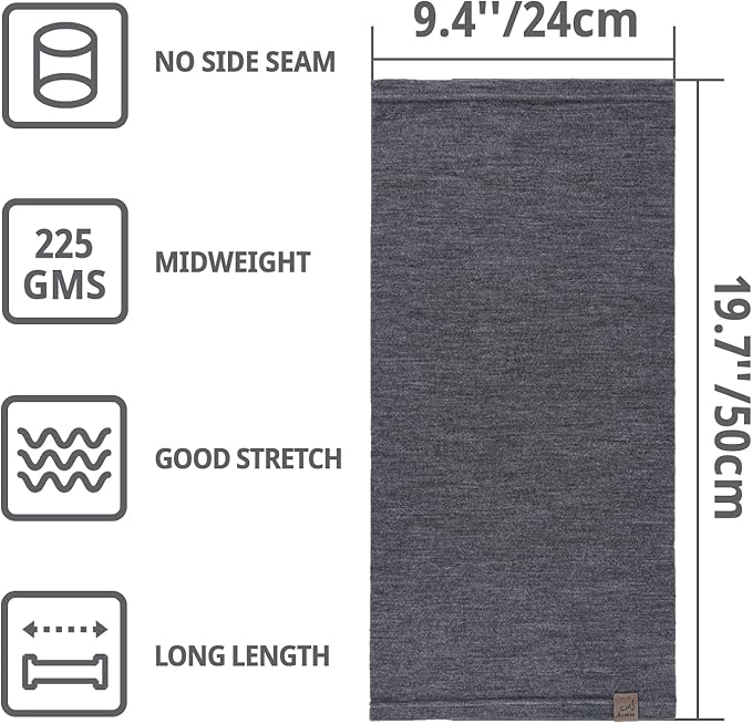 ACUSHLA 100% Merino Wool Neck Gaiter for Men & Women Ski Face Mask Winter Scarf Neck Warmer All Weather, Midweight Maple Leaf
