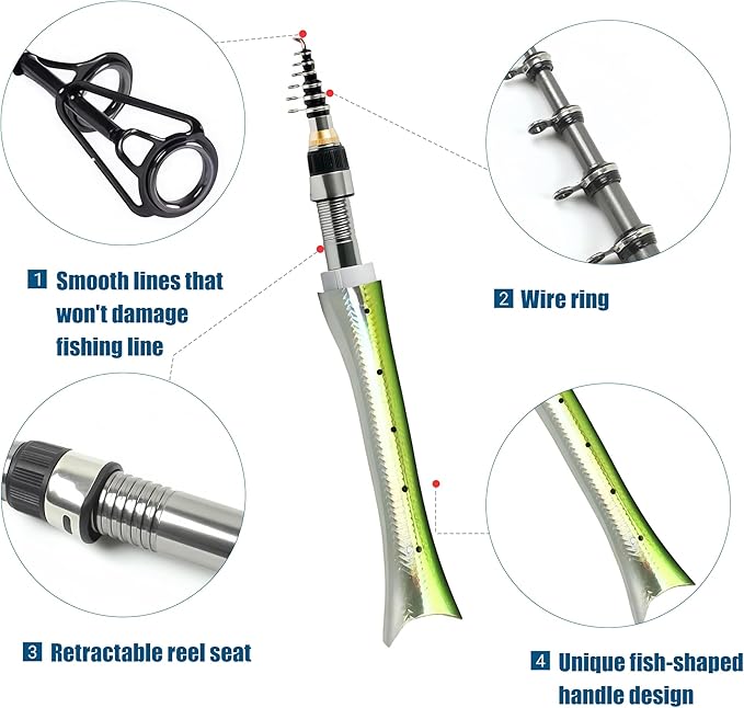 Carbon Fiber Fishing Rods: Pen Fishing Rod, Telescopic Fishing Rod, 63 in Portable Simulated Fish-Shaped Mini Pocket Fish Pole for River, Sea, Saltwater, Freshwater, Family Outdoor Activities