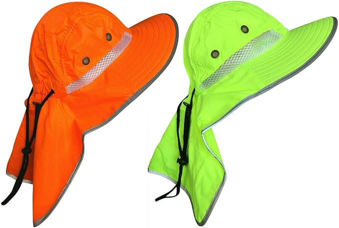 Men High Visibility Sun Hat with Neck Flap Wide Brim Boonie Hat Bucket Cap Packable Adjustable