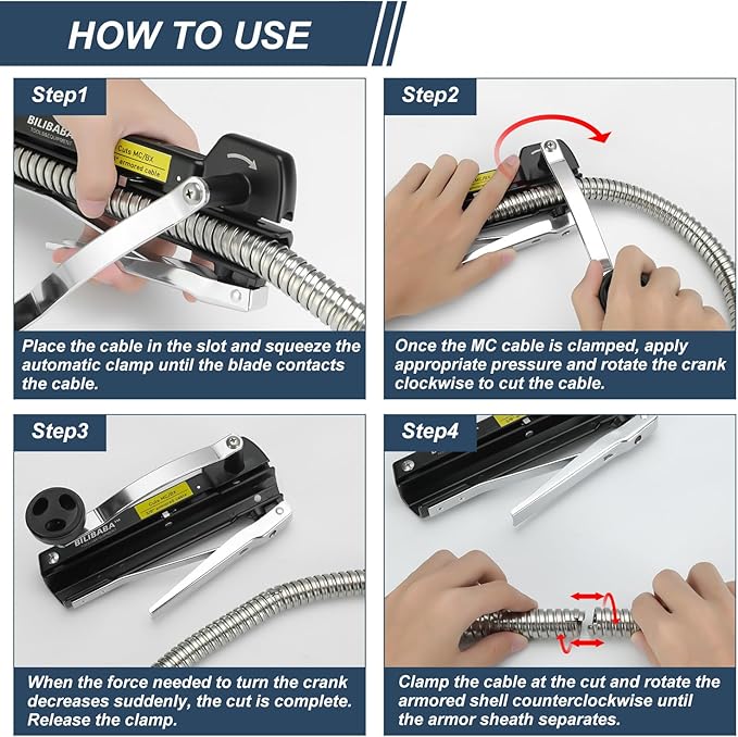 MC Cable Cutter, Cuts 3/16" to 7/10" BX/MC Cable, 53725 Cable Cutters with Blades Storage