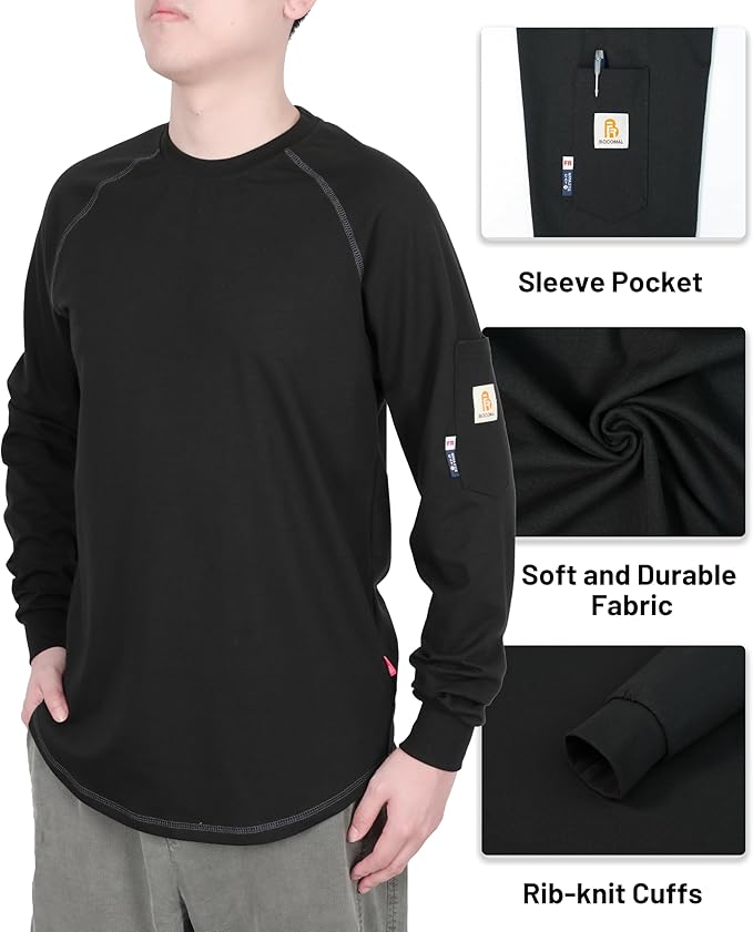 BOCOMAL FR Shirts Heather Series 6oz Flame Resistant T Shirt NFPA2112 CAT2 Fire Retardant Crew Work Shirt